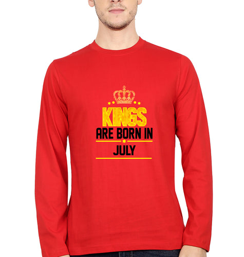 Kings Are Born In July Full Sleeves T-Shirt for Men-Red-Ektarfa.online