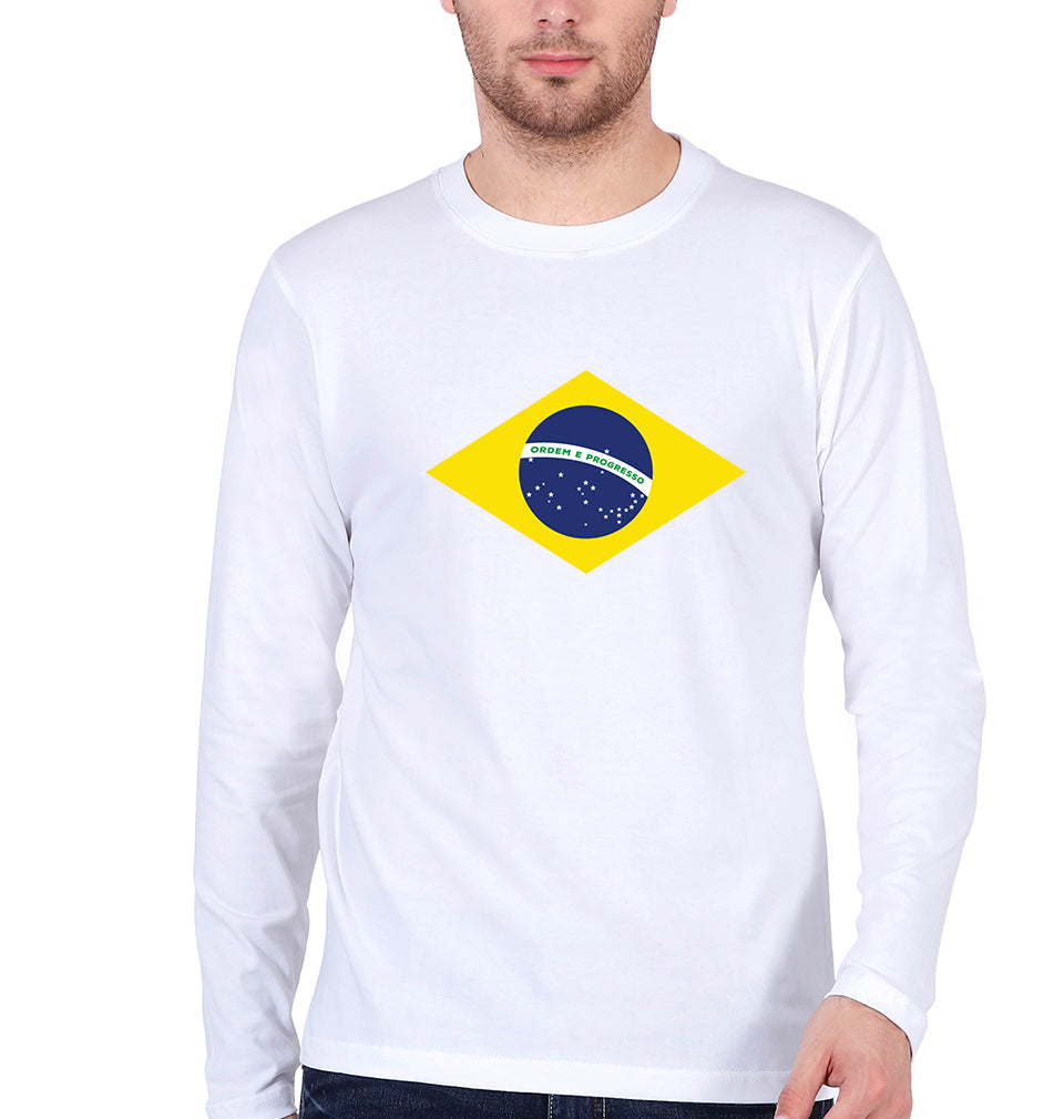 Brazil Full Sleeves T-Shirt for Men-White-Ektarfa.online