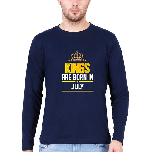 Kings Are Born In July Full Sleeves T-Shirt for Men-Navy Blue-Ektarfa.online