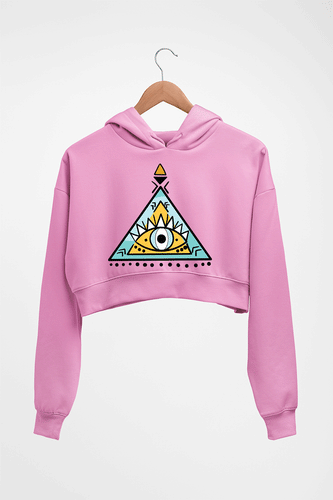 Psychedelic Triangle eye Crop HOODIE FOR WOMEN-Light Baby Pink-Ektarfa.online