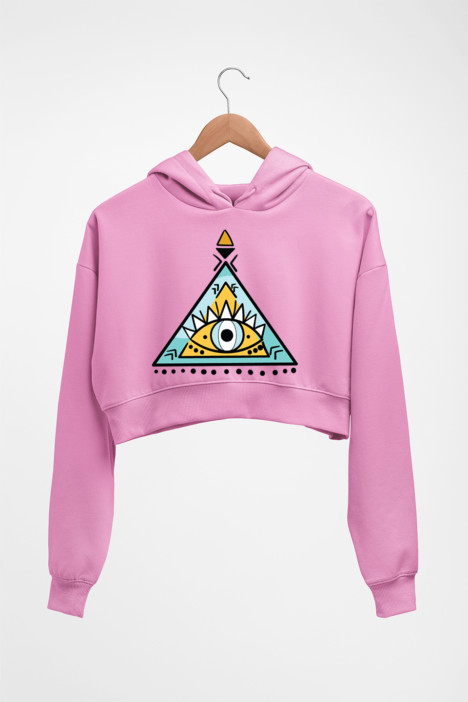 Psychedelic Triangle eye Crop HOODIE FOR WOMEN-Light Baby Pink-Ektarfa.online