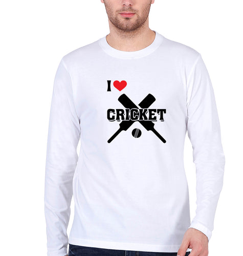 I Love Cricket Full Sleeves T-Shirt for Men-White-Ektarfa.online