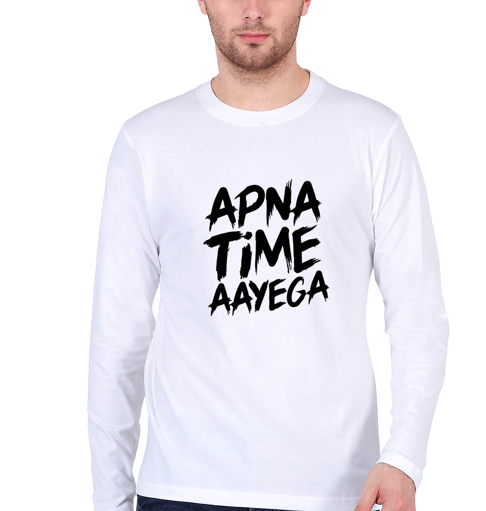 Apna Time Aayega Full Sleeves T-Shirt for Men-White-Ektarfa.online