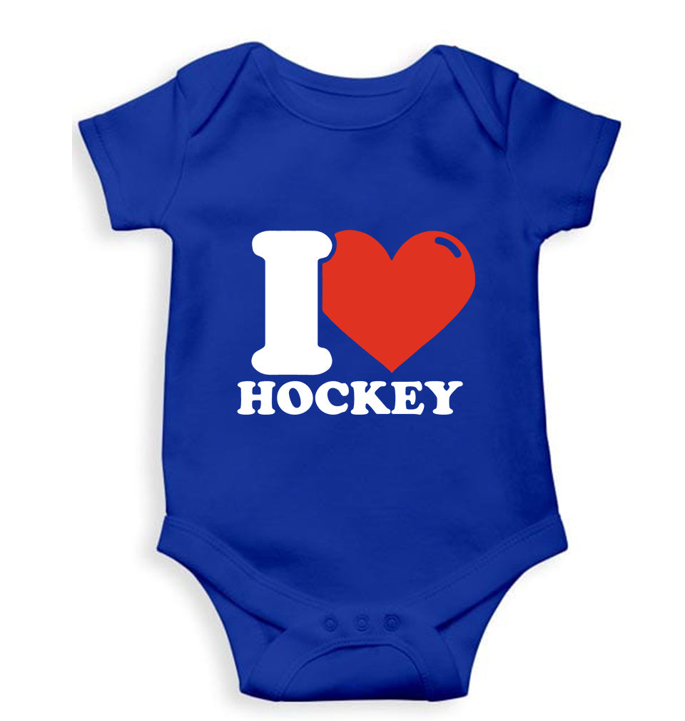 I Love Hockey Kids Romper For Baby Boy/Girl-0-5 Months(18 Inches)-Royal Blue-Ektarfa.online