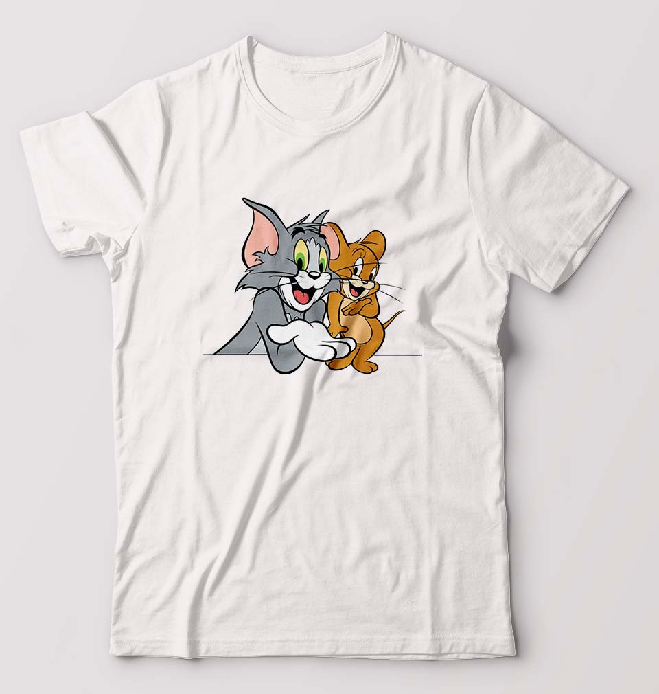 Tom and Jerry T-Shirt for Men-S(38 Inches)-White-Ektarfa.online