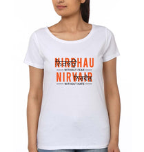 Load image into Gallery viewer, Nirbhau Nirvair T-Shirt for Women-XS(32 Inches)-White-Ektarfa.online
