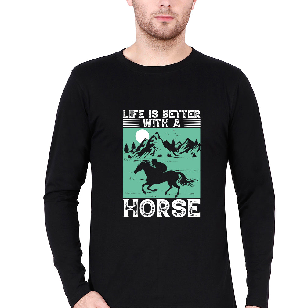 Horse Riding Full Sleeves T-Shirt for Men-Black-Ektarfa.online