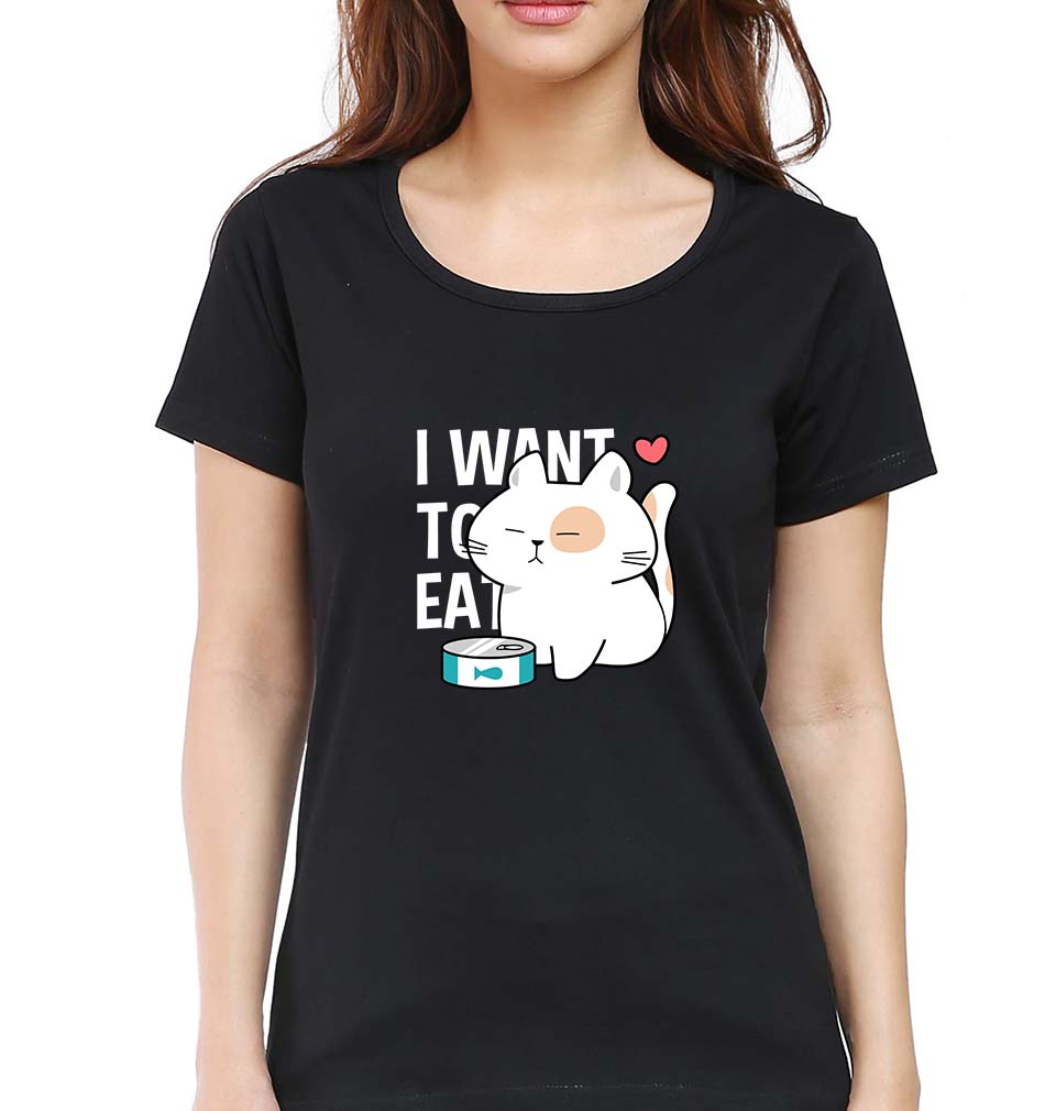 Cat T-Shirt for Women-XS(32 Inches)-Black-Ektarfa.online