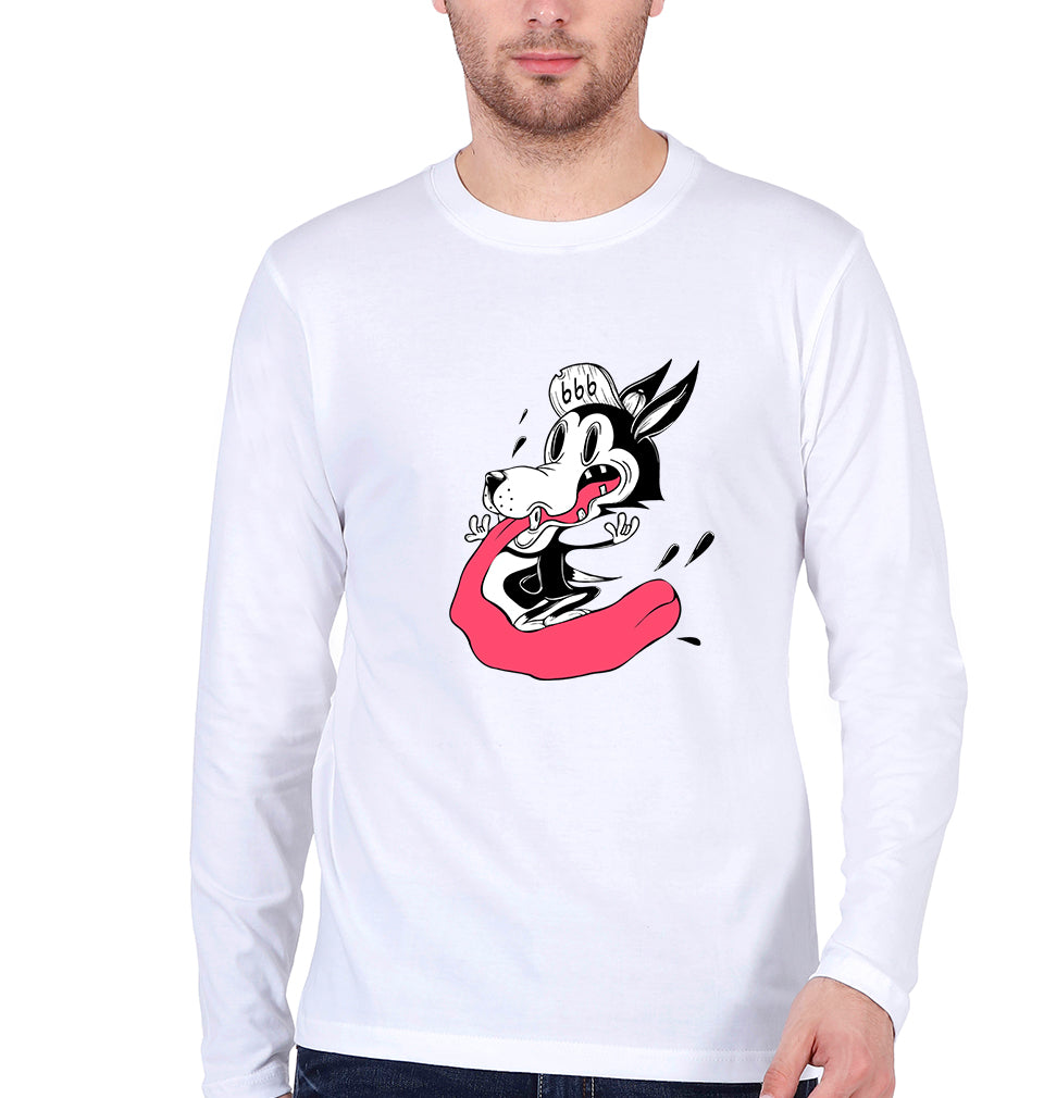 Funny Wolf Full Sleeves T-Shirt for Men-S(38 Inches)-White-Ektarfa.online