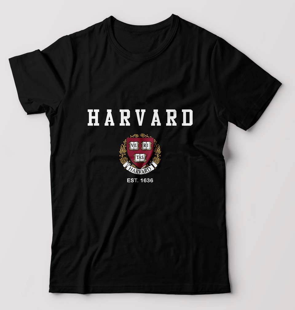 Harvard T-Shirt for Men-S(38 Inches)-Black-Ektarfa.online