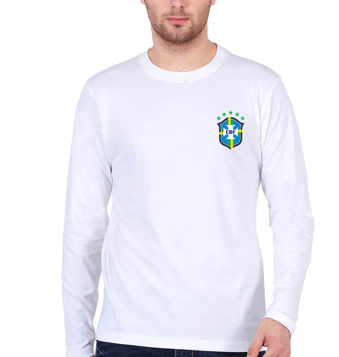 Brazil Football Full Sleeves T-Shirt for Men-S(38 Inches)-White-Ektarfa.online