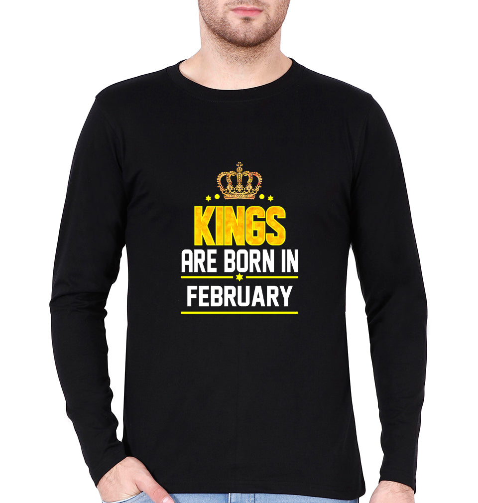 Kings Are Born In February Full Sleeves T-Shirt for Men-Black-Ektarfa.online