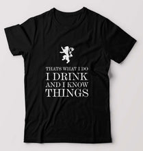 Load image into Gallery viewer, GOT Game of Thrones I Drink And Know Things T-Shirt for Men-S(38 Inches)-Black-Ektarfa.online
