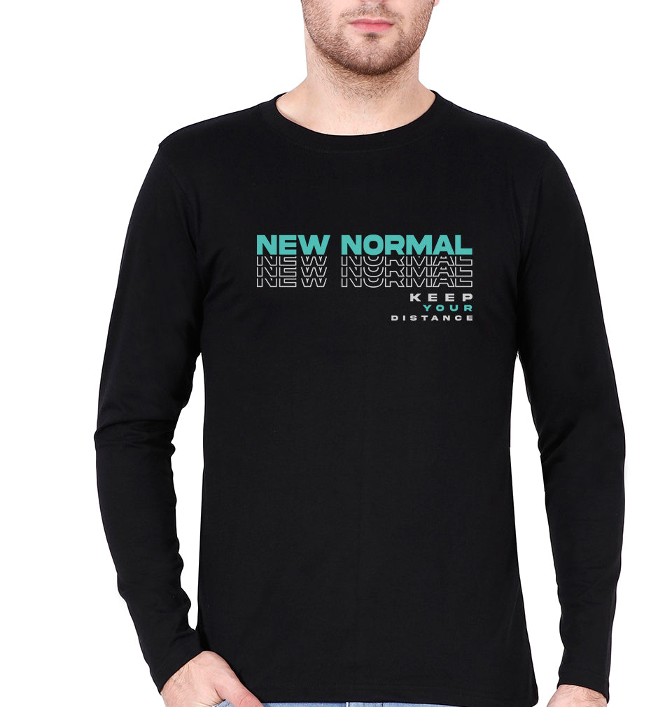 Corona New Normal Full Sleeves T-Shirt for Men-S(38 Inches)-Black-Ektarfa.online