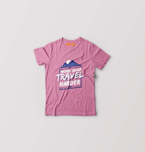 Travel Harder Kids T-Shirt for Boy/Girl-Pink-Ektarfa.online