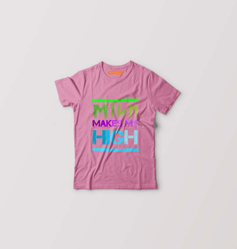Milk Make Me High Kids T-Shirt for Boy/Girl-Light baby pink-Ektarfa.online