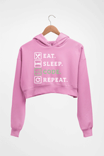 Load image into Gallery viewer, Eat Sleep Code Repeat Crop HOODIE FOR WOMEN-Light Baby Pink-Ektarfa.online
