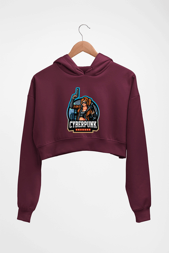 Cyberpunk Crop HOODIE FOR WOMEN-Maroon-Ektarfa.online