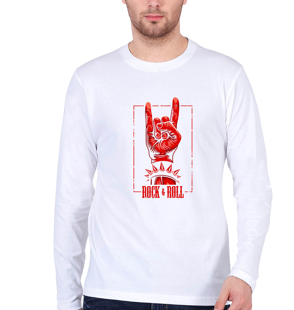 Rock & Roll Full Sleeves T-Shirt for Men-S(38 Inches)-White-Ektarfa.online