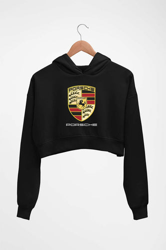 Porsche Logo Crop HOODIE FOR WOMEN-XS(32 Inches)-Black-Ektarfa.online