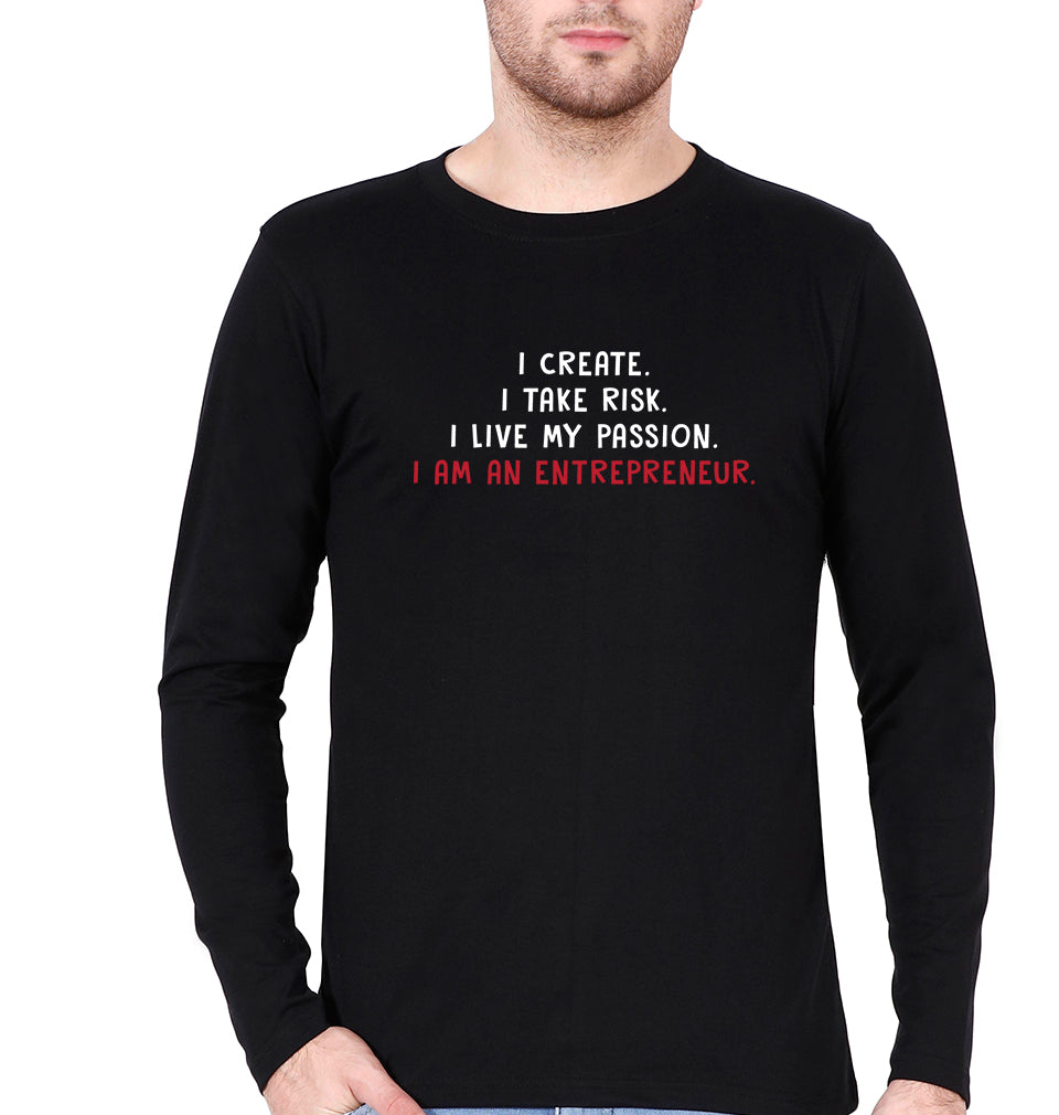 Entrepreneur Full Sleeves T-Shirt for Men-S(38 Inches)-Black-Ektarfa.online