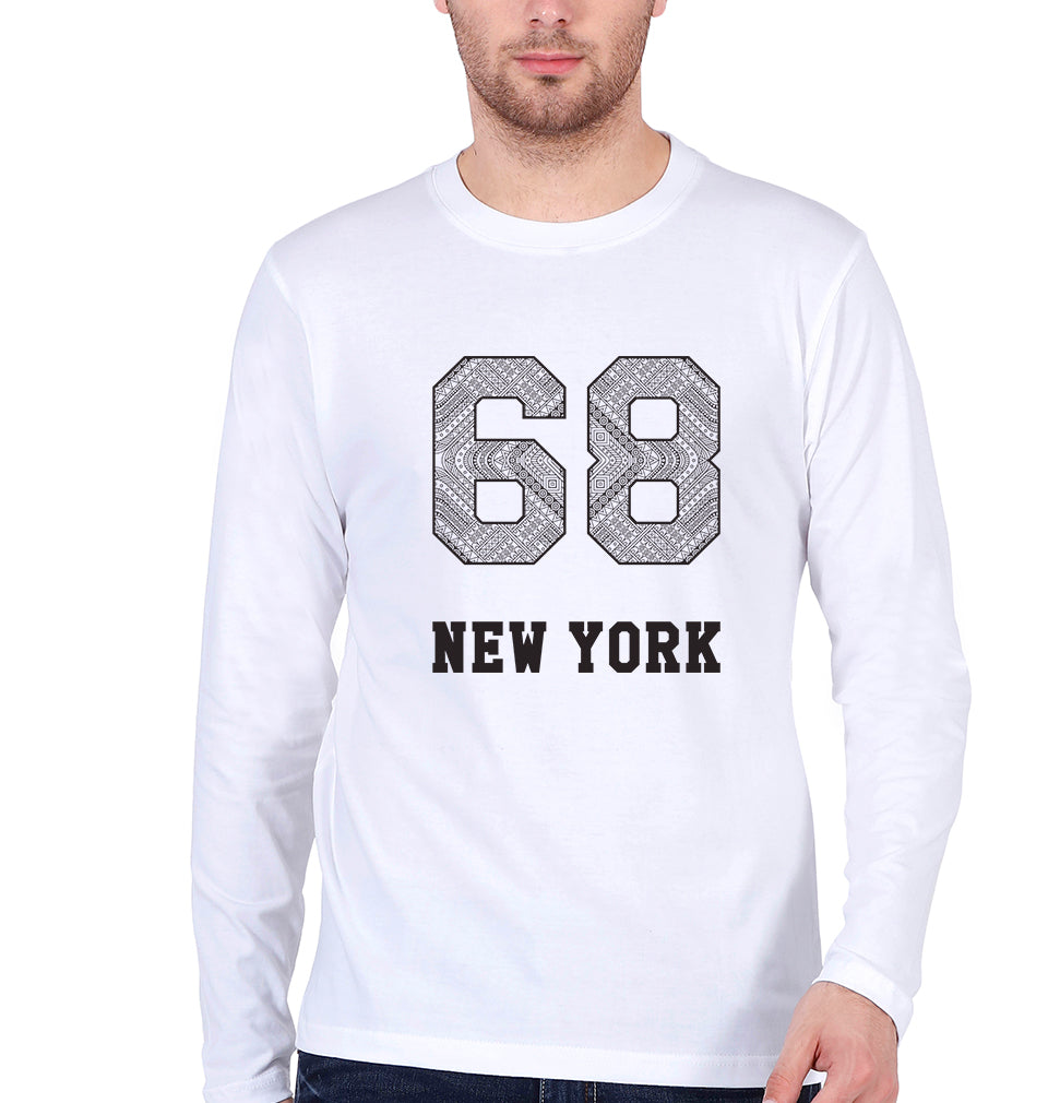 New York Full Sleeves T-Shirt for Men-S(38 Inches)-White-Ektarfa.online