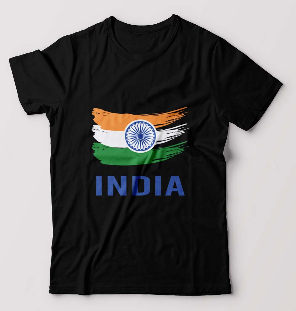 India T-Shirt for Men-S(38 Inches)-Black-Ektarfa.online