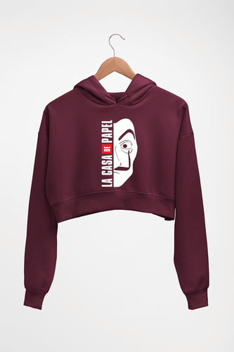 Money Heist Crop HOODIE FOR WOMEN-Maroon-Ektarfa.online