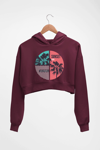 Sunset California Crop HOODIE FOR WOMEN-Maroon-Ektarfa.online