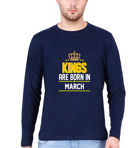 Kings Are Born In March Full Sleeves T-Shirt for Men-Navy Blue-Ektarfa.online