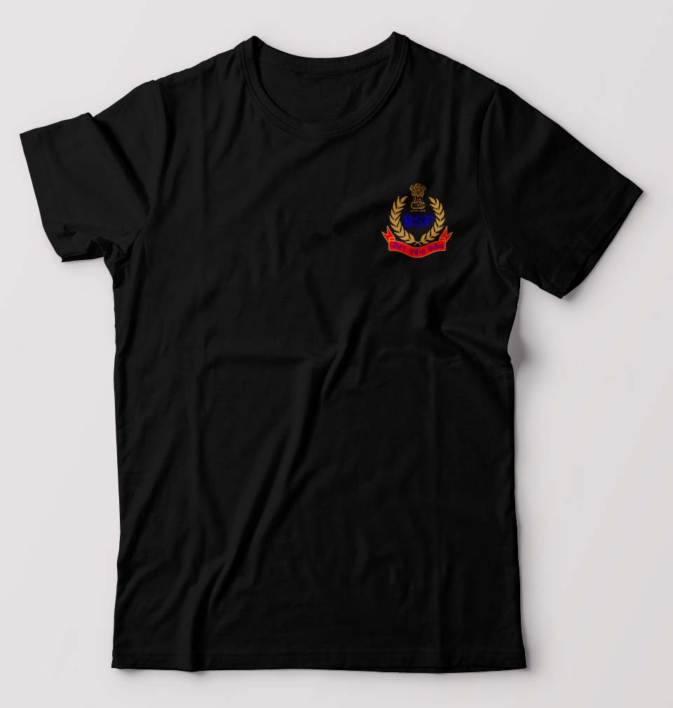 BSF Army T-Shirt for Men-S(38 Inches)-Black-Ektarfa.online