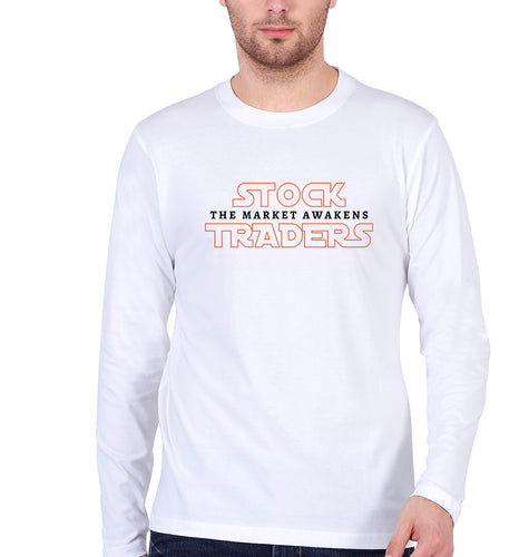 Share Market(Stock Market) Full Sleeves T-Shirt for Men-S(38 Inches)-White-Ektarfa.online
