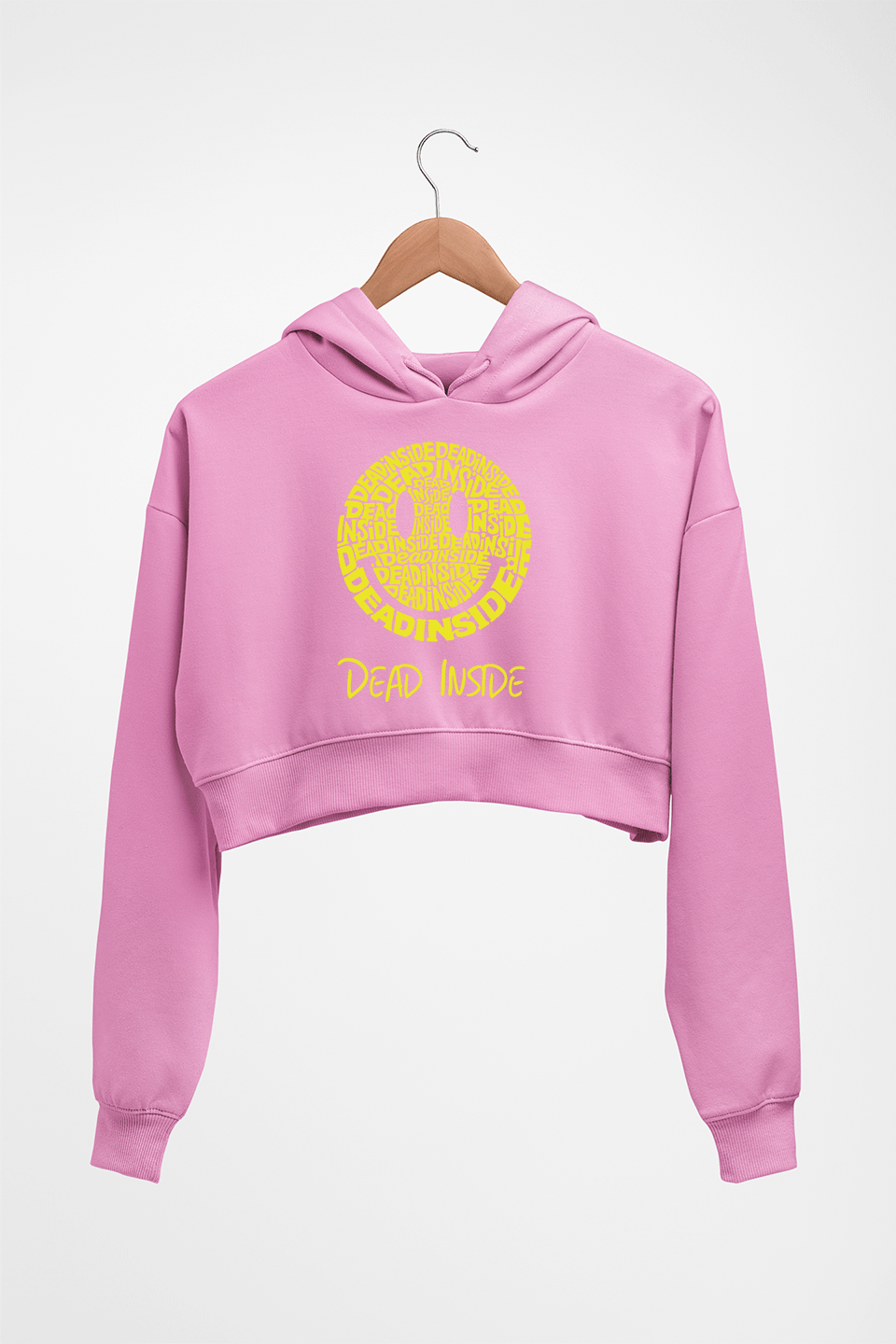 Dead Inside Emoji Crop HOODIE FOR WOMEN-Light Baby Pink-Ektarfa.online
