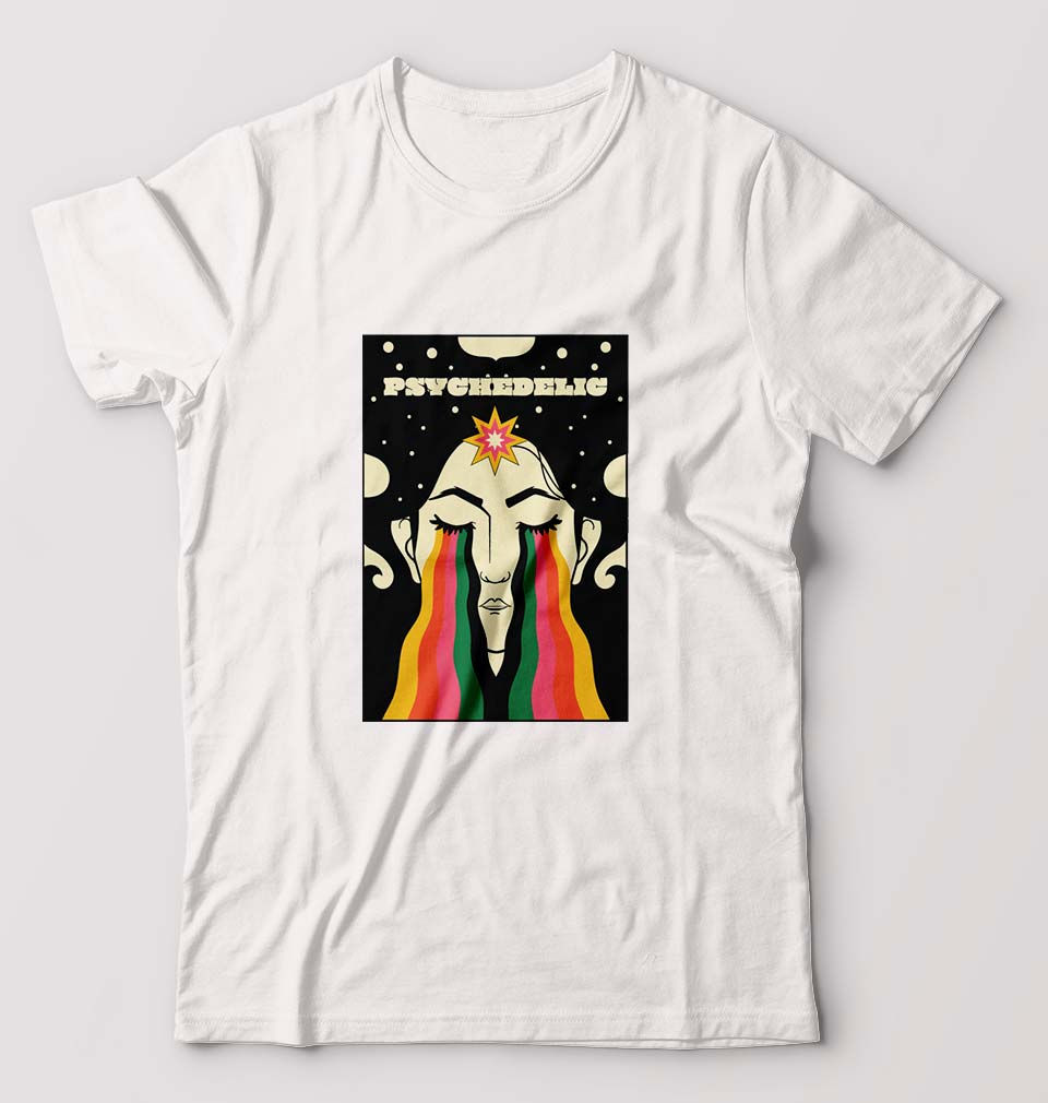 Psychedelic T-Shirt for Men-S(38 Inches)-White-Ektarfa.online