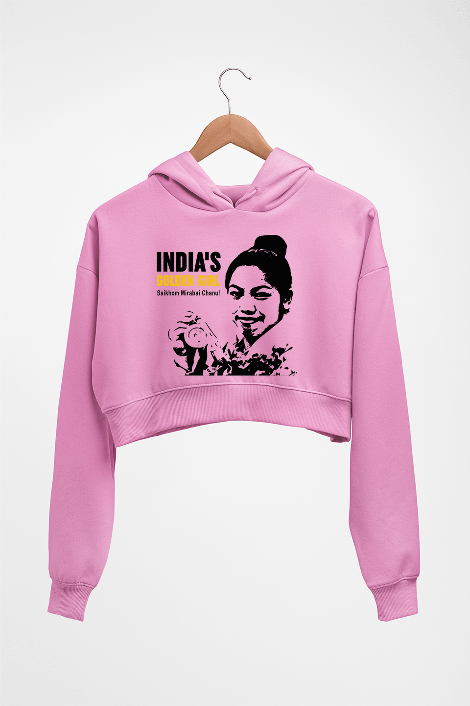 Chanu Saikhom Mirabai Crop HOODIE FOR WOMEN-Light Baby Pink-Ektarfa.online