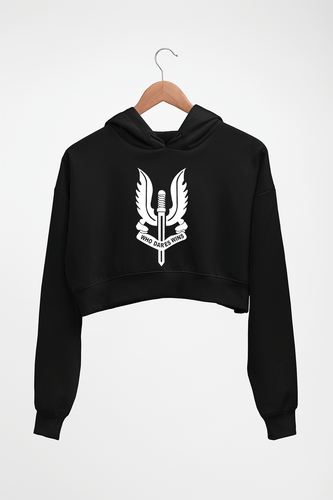 Who Dares Wins Balidaan Army Crop HOODIE FOR WOMEN-Black-Ektarfa.online