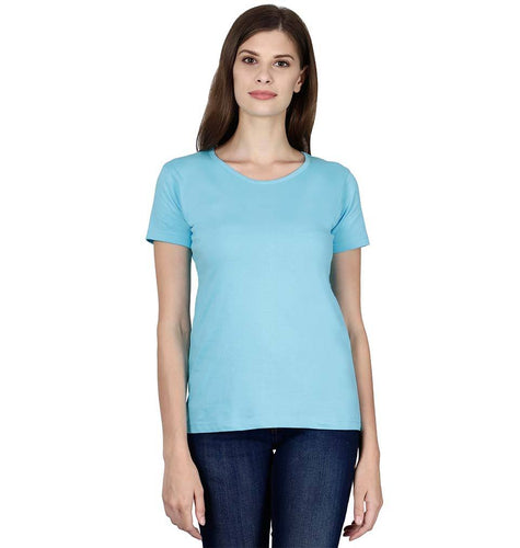Plain Sky Blue Half Sleeves T-Shirt for Women-ektarfa.com