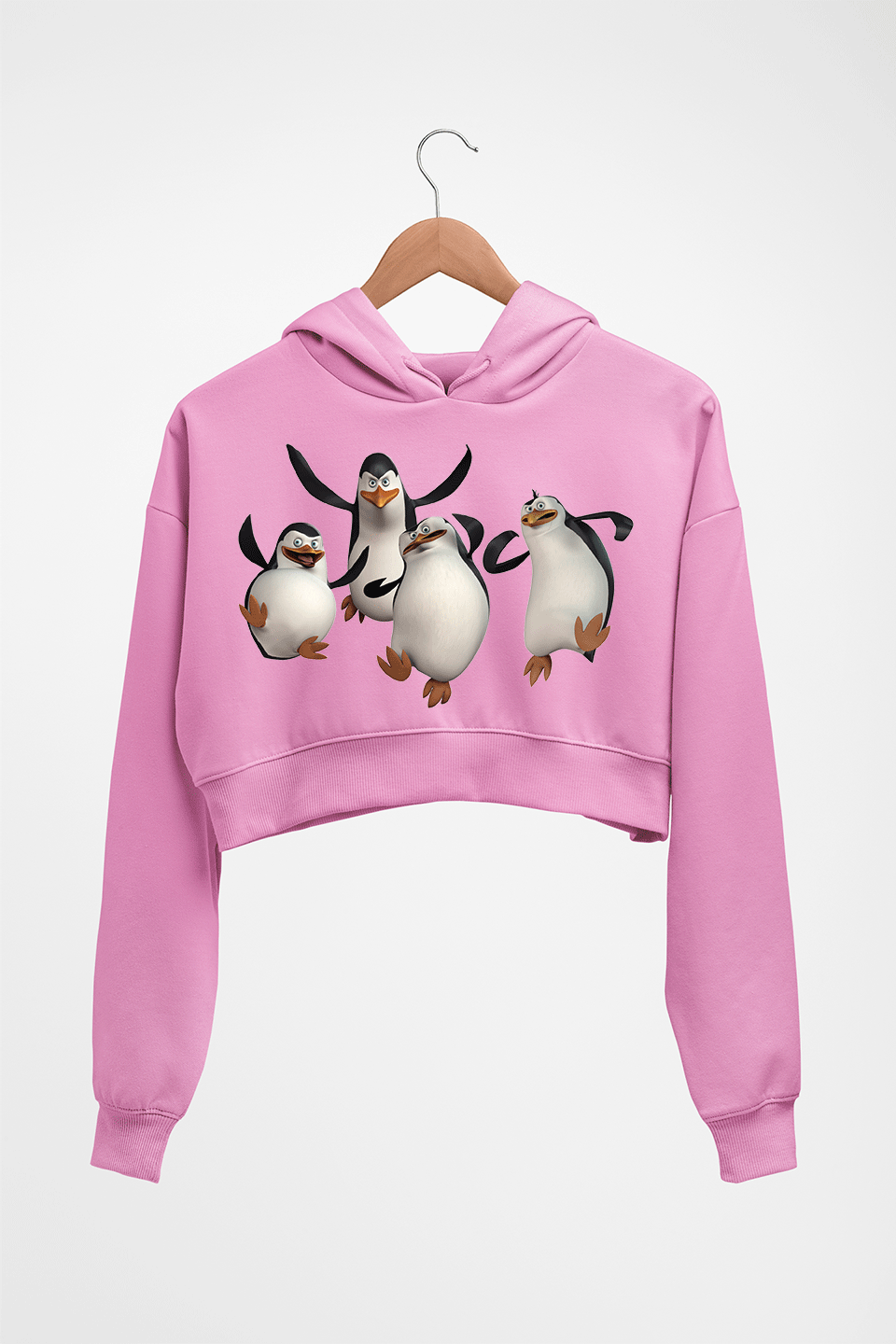 Penguins of Madagascar Crop HOODIE FOR WOMEN-Light Baby Pink-Ektarfa.online
