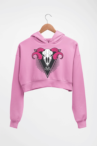 Ram Skull Crop HOODIE FOR WOMEN-Light Baby Pink-Ektarfa.online