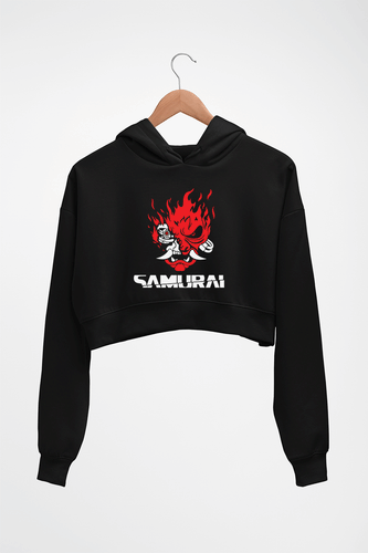 Cyberpunk Samurai Crop HOODIE FOR WOMEN-Black-Ektarfa.online