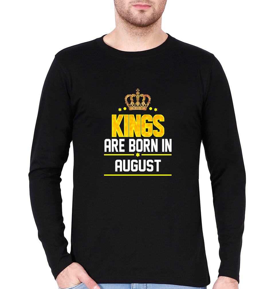 Kings Are Born In August Full Sleeves T-Shirt for Men-Black-Ektarfa.online