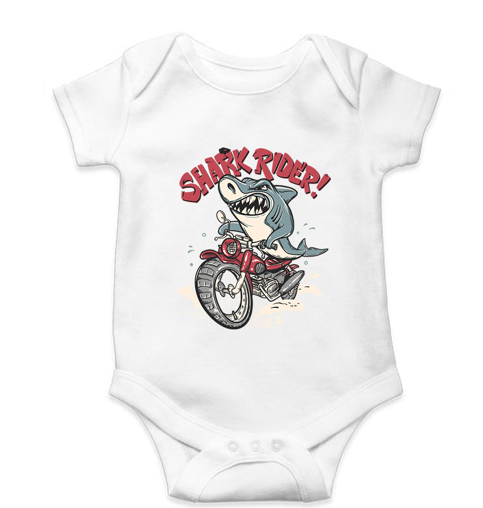 Shark Rider Kids Romper For Baby Boy/Girl-0-5 Months(18 Inches)-White-Ektarfa.online