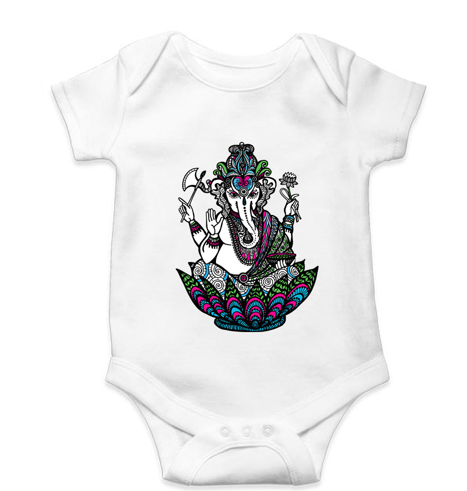 Psychedelic Ganesha Kids Romper For Baby Boy/Girl-0-5 Months(18 Inches)-White-Ektarfa.online