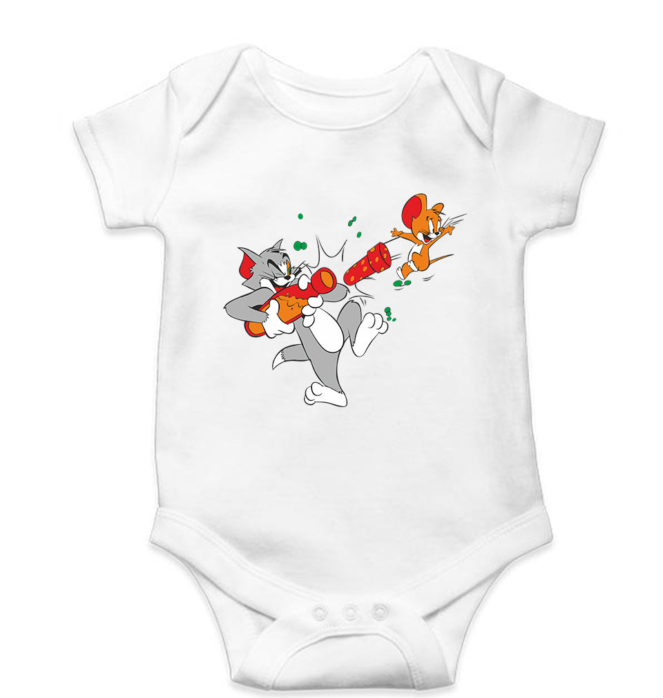 Tom and Jerry Kids Romper For Baby Boy/Girl-0-5 Months(18 Inches)-White-Ektarfa.online