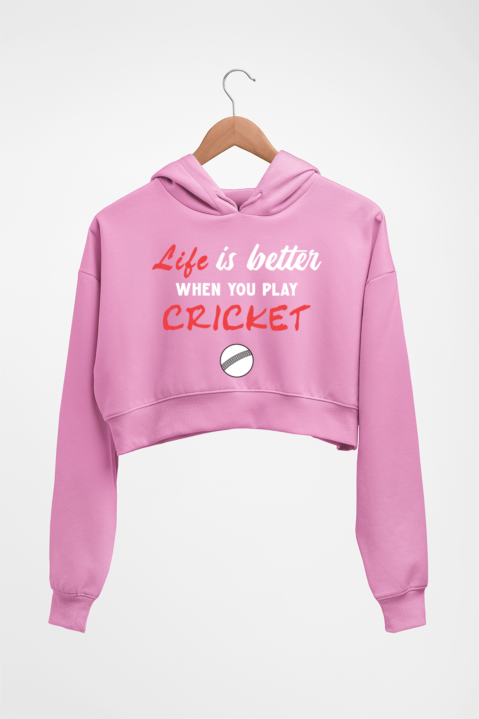 Play Cricket Crop HOODIE FOR WOMEN-Light Baby Pink-Ektarfa.online