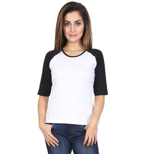 Plain Black-White Raglan Full Sleeves T-Shirt For Women-ektarfa.com