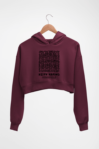 Keith Haring Crop HOODIE FOR WOMEN-Maroon-Ektarfa.online