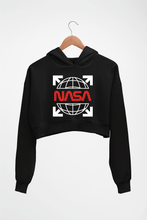 Load image into Gallery viewer, Nasa White Off Crop HOODIE FOR WOMEN-Black-Ektarfa.online
