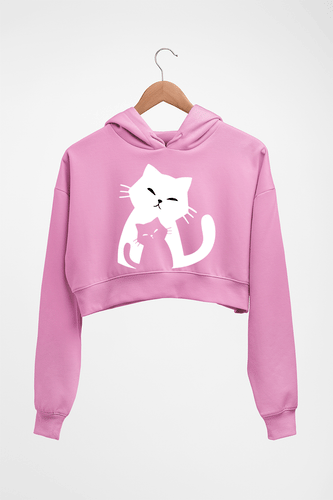 Cat Crop HOODIE FOR WOMEN-Light Baby Pink-Ektarfa.online