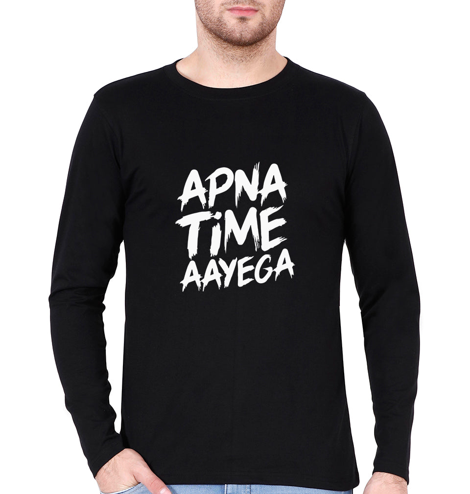 Apna Time Aayega Full Sleeves T-Shirt for Men-Black-Ektarfa.online